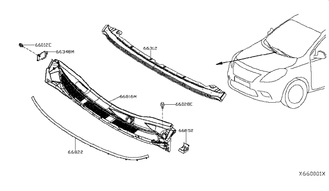 2018 Nissan Versa Sedan Cowl Top & Fitting Diagram 2