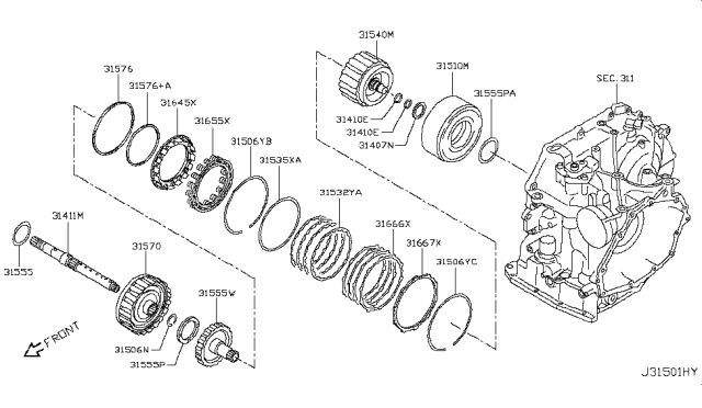 2012 Nissan Versa Seal-Lathe Cut Ring Diagram for 31527-31X72