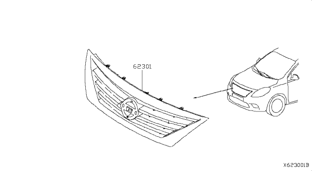 2019 Nissan Versa Front Grille Diagram 1