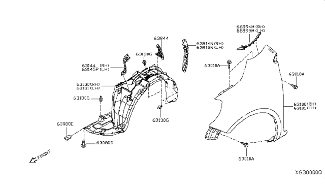 2012 Nissan Versa Sedan Front Fender & Fitting Diagram 1