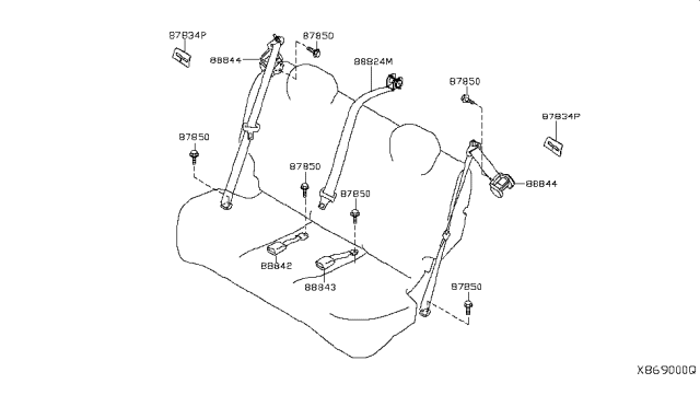 2012 Nissan Versa Sedan Rear Seat Belt Diagram 1
