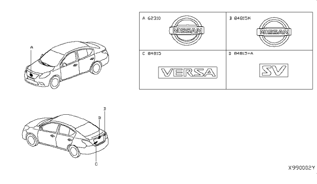 2019 Nissan Versa Emblem & Name Label Diagram 2