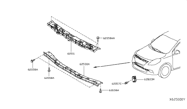 2016 Nissan Versa Front Apron & Radiator Core Support Diagram 1