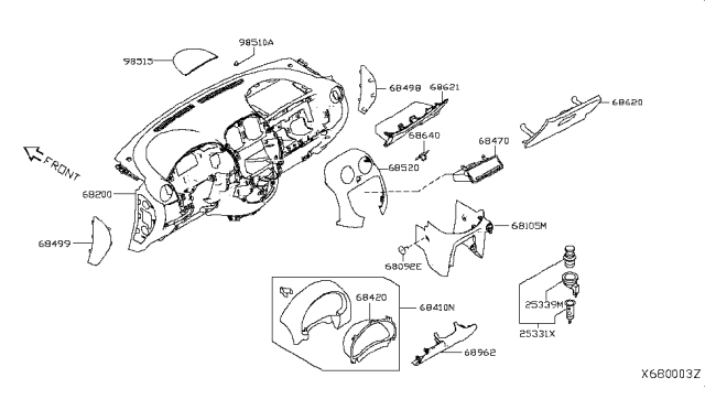 2018 Nissan Versa Sedan Instrument Panel,Pad & Cluster Lid Diagram 4
