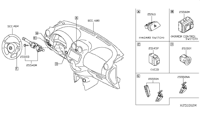 2014 Nissan Versa Switch Assy-Steering Diagram for 25550-3AN1C