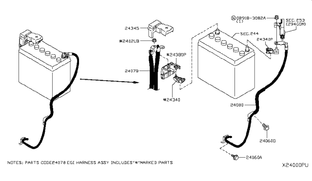 2019 Nissan Versa Cable Assy-Battery Earth Diagram for 24080-3WC0B