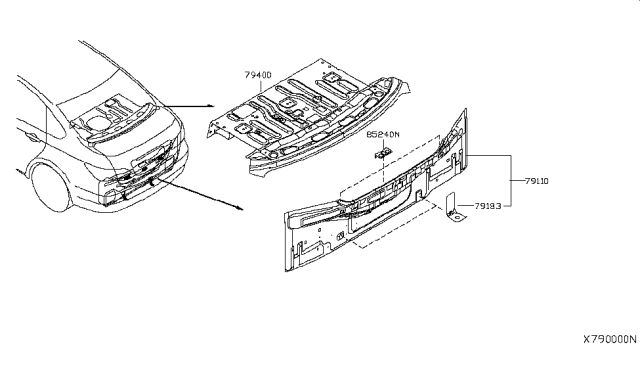 2014 Nissan Versa Bracket Rear Bumper Side Diagram for 79183-EL100