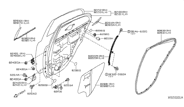 2018 Nissan Versa Rear Door Panel & Fitting Diagram