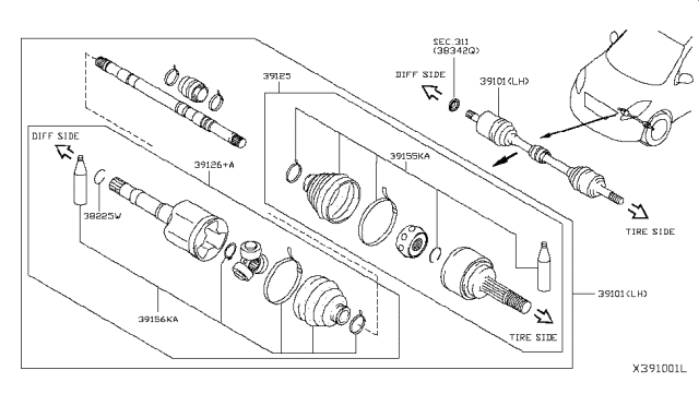 2014 Nissan Versa Shaft Front Drive Diagram for 39101-9KH0A