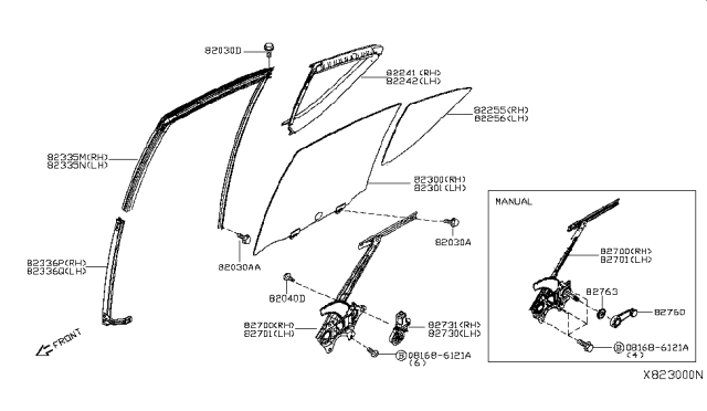 2015 Nissan Versa Glass Run Rubber-Rear Door Lower Front,LH Diagram for 82385-9KA0A