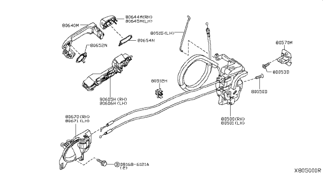 2012 Nissan Versa Sedan Front Door Lock & Handle Diagram
