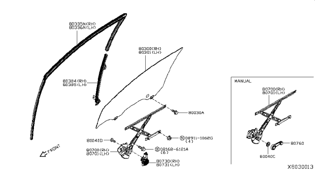 2015 Nissan Versa Front Door Window & Regulator Diagram 1