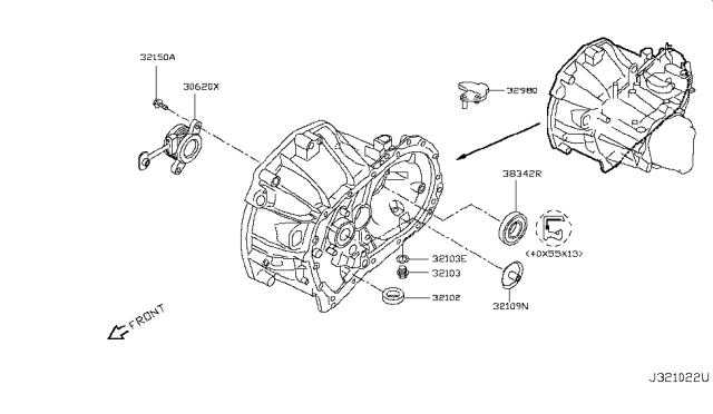 2017 Nissan Versa Sedan Transmission Case & Clutch Release Diagram 1