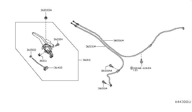 2019 Nissan Versa Cable Park Brake Diagram for 36402-3VY0A