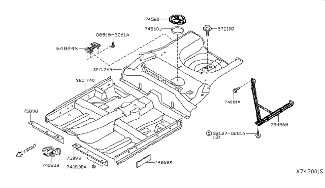 2017 Nissan Versa INSULATOR - Rear Floor Diagram for 74868-9KK0B