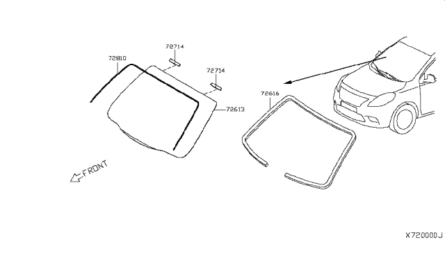2013 Nissan Versa Windshield Glass Diagram for 72700-3AN0A
