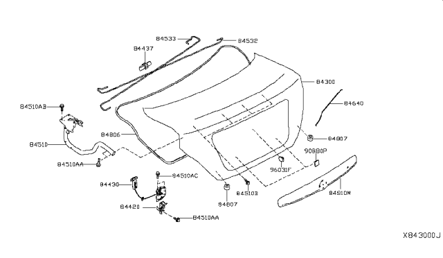 2015 Nissan Versa Sedan Trunk Lid & Fitting Diagram 1