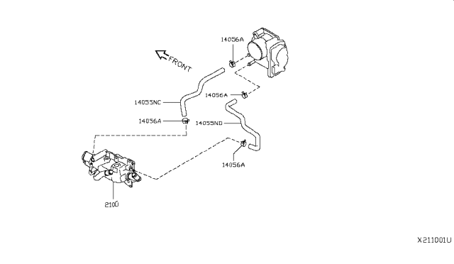2015 Nissan Versa Sedan Water Hose & Piping Diagram 1