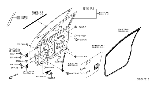 2015 Nissan Versa Sedan Front Door Panel & Fitting Diagram 1