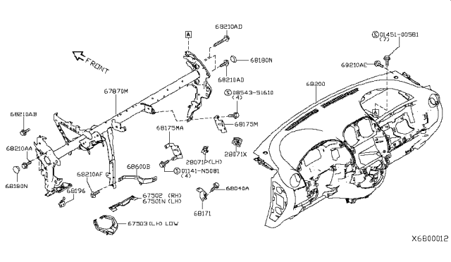 2014 Nissan Versa Bracket-Cluster Lid Diagram for 67886-3BA0B