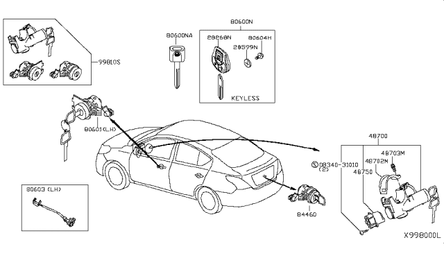 2013 Nissan Versa Key Set & Blank Key Diagram