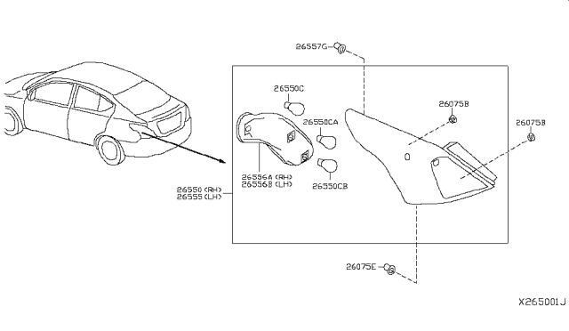 2017 Nissan Versa Rear Combination Lamp Socket Assembly, Right Diagram for 26551-3AW0A