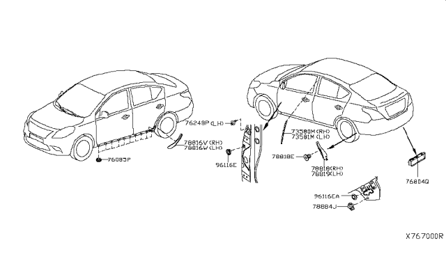 2012 Nissan Versa Sedan Body Side Fitting Diagram