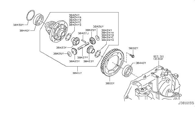 2016 Nissan Versa Washer-Thrust,Pinion Mate Diagram for 38426-01M14