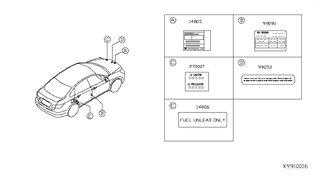 2016 Nissan Versa Caution Plate & Label Diagram 1