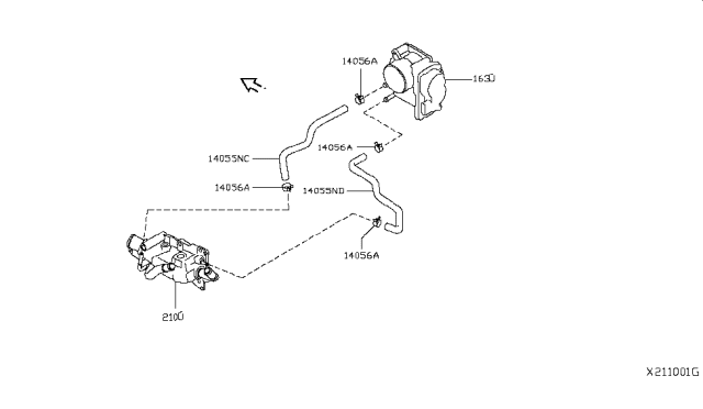 2012 Nissan Versa Sedan Water Hose & Piping Diagram