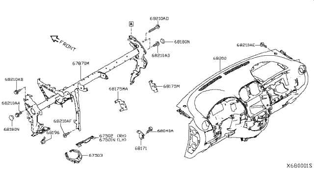 2015 Nissan Versa Sedan Instrument Panel,Pad & Cluster Lid Diagram 1