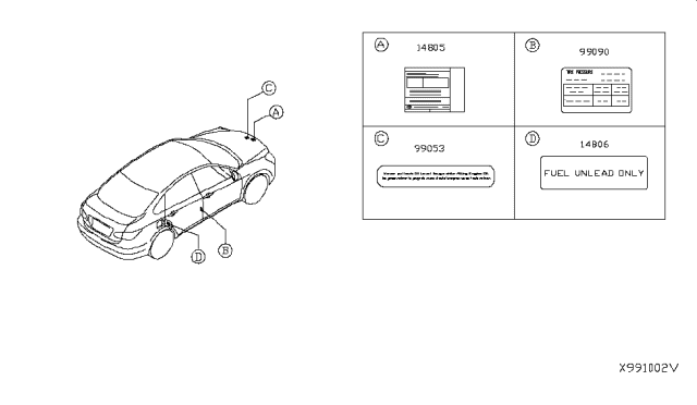 2019 Nissan Versa Emission Label Diagram for 14805-9EK0A