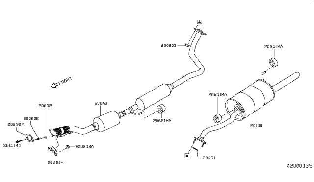 2019 Nissan Versa Exhaust Tube & Muffler Diagram 2