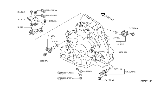 2016 Nissan Versa Park/Neutral Position Switch Diagram for 31918-3MX0A