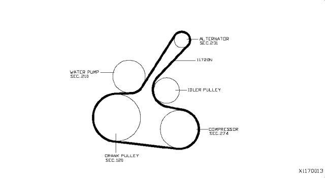 2012 Nissan Versa Sedan Fan,Compressor & Power Steering Belt Diagram