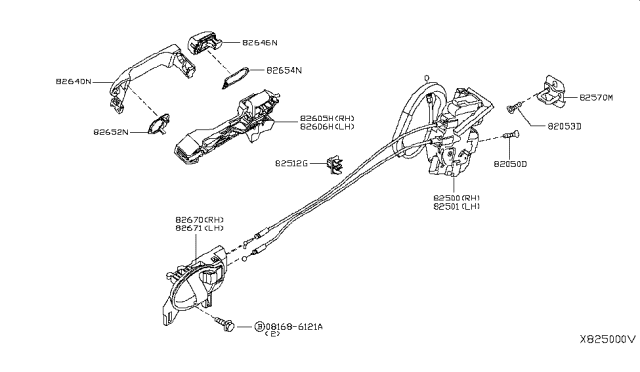 2015 Nissan Versa Sedan Rear Door Lock & Handle Diagram 1