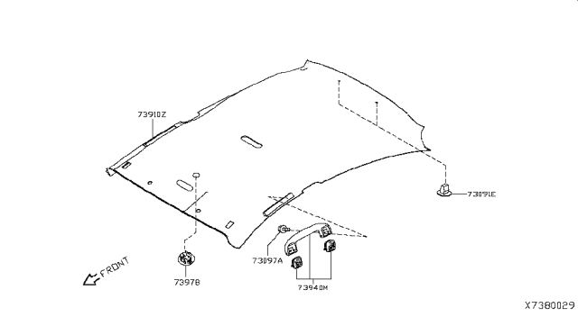 2018 Nissan Versa Headlining Assy Diagram for 73910-9KK0A