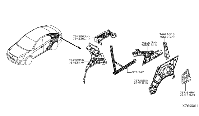 2012 Nissan Versa Sedan Body Side Panel Diagram 2