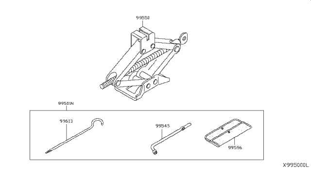 2014 Nissan Versa Tool Set Diagram for 99501-3BA0A