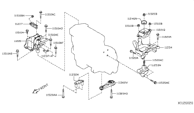 2012 Nissan Versa Sedan Engine & Transmission Mounting Diagram 2