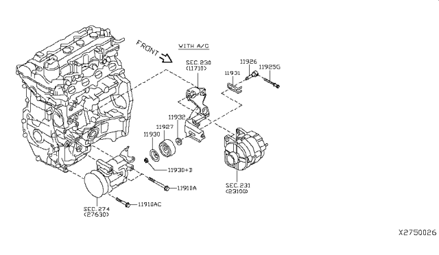 2015 Nissan Versa Sedan Compressor Mounting & Fitting Diagram 3