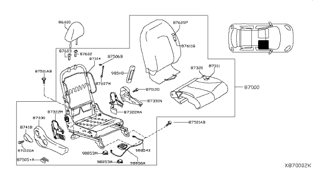 2019 Nissan Versa Finisher Assy-Cushion,Front Seat RH Diagram for 87330-9KN0A