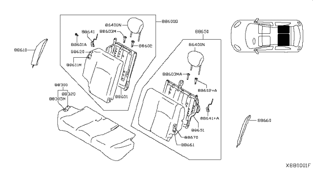 2013 Nissan Versa Back Assy-Rear Seat,Side Diagram for 88610-3AN0A