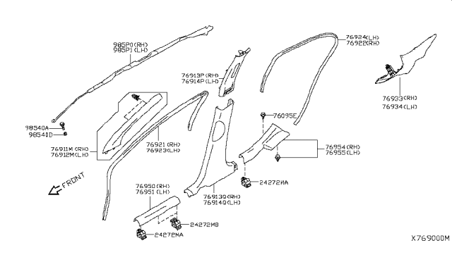 2014 Nissan Versa Garnish-Center Pillar,Upper RH Diagram for 76913-3AN1A