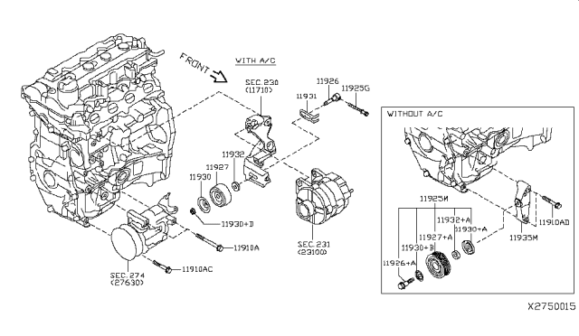 2015 Nissan Versa Pulley-Idler Diagram for 11927-1HC5A