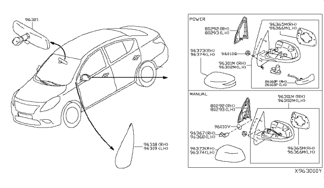 2015 Nissan Versa Mirror Assembly-Door,LH Diagram for 96302-3AN5B