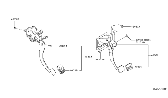 2014 Nissan Versa Pedal Assy-Brake W/Bracket Diagram for 46501-3AN0A