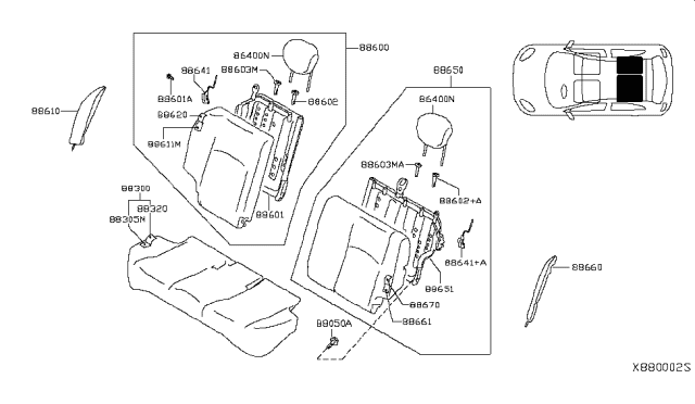 2019 Nissan Versa Cushion Assembly Rear Seat Diagram for 88300-9KF1D