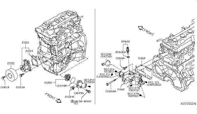 2012 Nissan Versa Sedan Water Pump, Cooling Fan & Thermostat Diagram