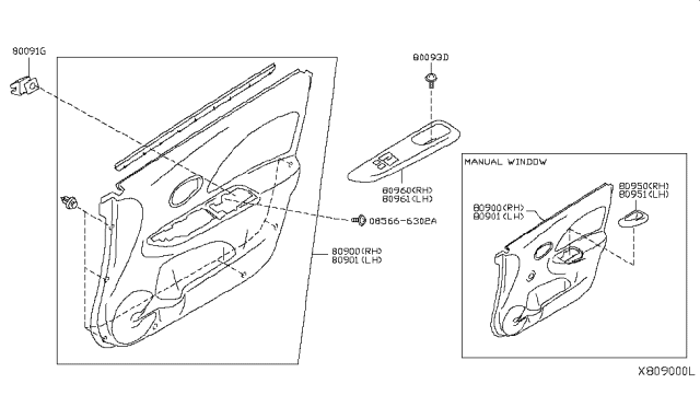 2012 Nissan Versa Sedan Front Door Trimming Diagram